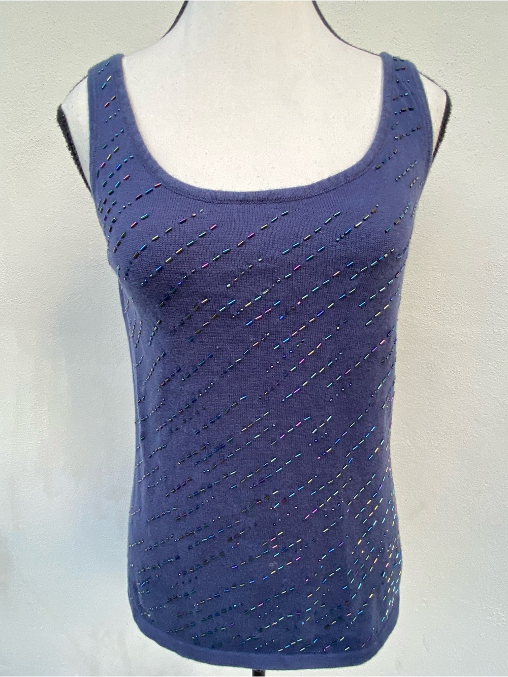 Y2K Fairy Navy Blue Beaded Knit Top Size Small
